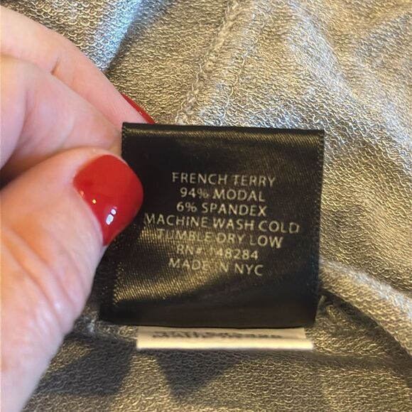 Terez Women’s Grey Zip-up Hooded Sweatshirt with Rainbow Stitched Side Slits - Picture 7 of 8